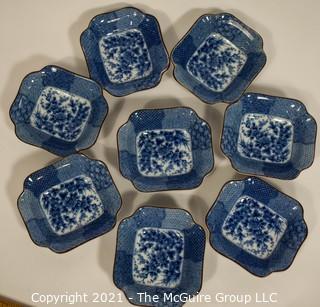 Eight (8) Small Porcelain Asian Stamped Hand Painted Blue & White Bowls.