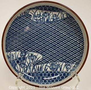 Porcelain Asian Stamped Hand Painted Blue & White Tray or Platter; 10" diameter.