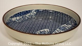 Porcelain Asian Stamped Hand Painted Blue & White Tray or Platter; 10" diameter.