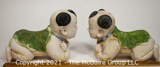 Pair of Chinese Boy and Girl Porcelain Ceramic Pillows Headrests