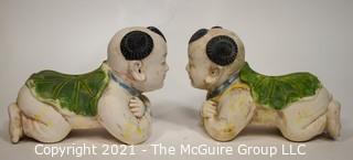 Pair of Chinese Boy and Girl Porcelain Ceramic Pillows Headrests