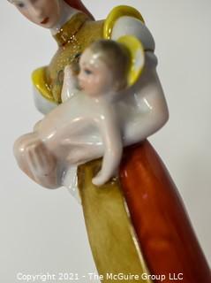 Two (2) Small Porcelain Figurines - Royal Doulton "Christmas Morn" & Herend made om Hugary Mother and Child with small Chip.