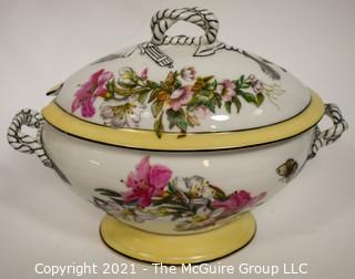 Large Hand Painted Heinrich & Co. (H & Co.) Stamped Porcelain Soup Tureen with Lid; 12 1/2W x 9"T 
