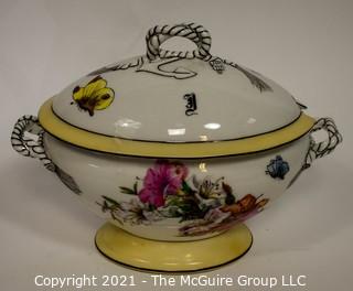 Large Hand Painted Heinrich & Co. (H & Co.) Stamped Porcelain Soup Tureen with Lid; 12 1/2W x 9"T 
