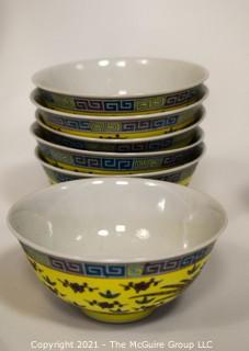 Large Collection of Yellow Chinese Embossed Porcelain China.