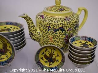 Large Collection of Yellow Chinese Embossed Porcelain China.