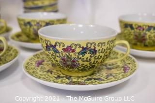 Large Collection of Yellow Chinese Embossed Porcelain China.