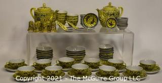 Large Collection of Yellow Chinese Embossed Porcelain China.