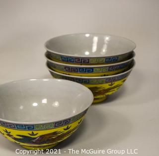 Large Collection of Yellow Chinese Embossed Porcelain China.