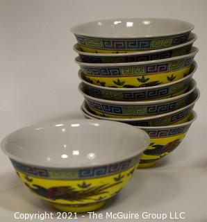 Large Collection of Yellow Chinese Embossed Porcelain China.