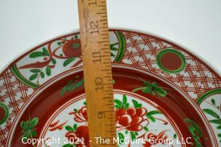 Porcelain Asian Stamped Hand Painted Red & White Bird Plate; 12" diameter.