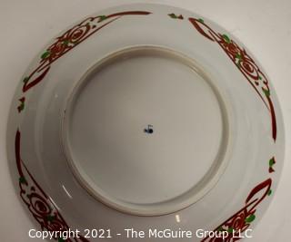 Porcelain Asian Stamped Hand Painted Red & White Bird Plate; 12" diameter.