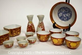 Collection of Hand Painted Asian Dinnerware with Gilt Trim