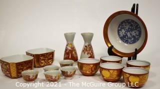 Collection of Hand Painted Asian Dinnerware with Gilt Trim