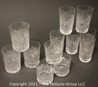 Waterford Crystal Alana Pattern: <br> <br>



(6) 5" tall Flat Tumblers <br>


(3) 4 3/8 Double Old Fashions <br>

(3) 3 3/8 Old Fashions  
