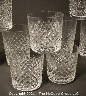 Waterford Crystal Alana Pattern: <br> <br>



(6) 5" tall Flat Tumblers <br>


(3) 4 3/8 Double Old Fashions <br>

(3) 3 3/8 Old Fashions  
