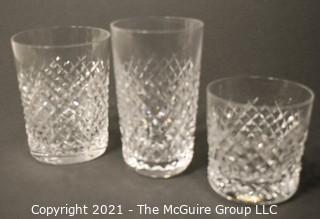 Waterford Crystal Alana Pattern: <br> <br>



(6) 5" tall Flat Tumblers <br>


(3) 4 3/8 Double Old Fashions <br>

(3) 3 3/8 Old Fashions  
