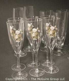 Collection of Stemware:<br><br>
(7) 8 1/2" Beer Glasses<br>
(6) 8" Perrier Jouet<br>
(2) 7 5/8" Etched Champagnes<br>
(3) 7 1/2" Champagnes<br>
(2) 9" Champagnes