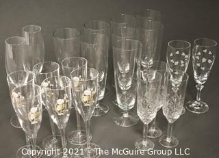 Collection of Stemware:<br><br>
(7) 8 1/2" Beer Glasses<br>
(6) 8" Perrier Jouet<br>
(2) 7 5/8" Etched Champagnes<br>
(3) 7 1/2" Champagnes<br>
(2) 9" Champagnes