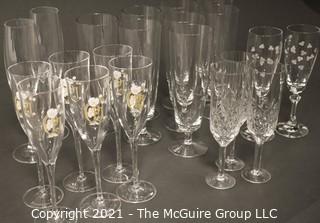 Collection of Stemware:<br><br>
(7) 8 1/2" Beer Glasses<br>
(6) 8" Perrier Jouet<br>
(2) 7 5/8" Etched Champagnes<br>
(3) 7 1/2" Champagnes<br>
(2) 9" Champagnes