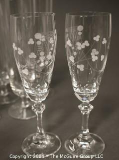 Collection of Stemware:<br><br>
(7) 8 1/2" Beer Glasses<br>
(6) 8" Perrier Jouet<br>
(2) 7 5/8" Etched Champagnes<br>
(3) 7 1/2" Champagnes<br>
(2) 9" Champagnes