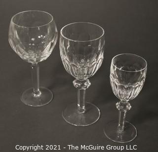 Waterford Crystal - Curraghmore Pattern: <br> <br>
(6) water goblets; 7 1/2" <br>
(6) hock wine; 7 1/2" <br>
(3) sherry; 6 3/8