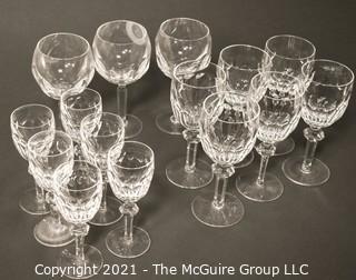 Waterford Crystal - Curraghmore Pattern: <br> <br>
(6) water goblets; 7 1/2" <br>
(6) hock wine; 7 1/2" <br>
(3) sherry; 6 3/8