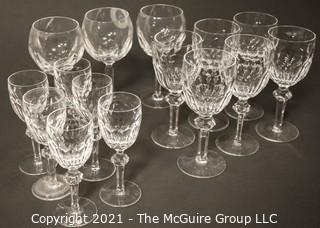 Waterford Crystal - Curraghmore Pattern: <br> <br>
(6) water goblets; 7 1/2" <br>
(6) hock wine; 7 1/2" <br>
(3) sherry; 6 3/8