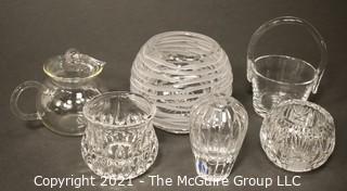 Group of Six (6) Clear Crystal Items.  Includes Vases, Bowls and Pitchers.