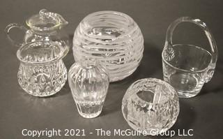 Group of Six (6) Clear Crystal Items.  Includes Vases, Bowls and Pitchers.