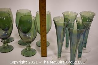 (10) Hand Blown Green Glass Stems: 5 - 7 1/2"T; 5 - 7 3/4"T