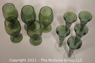 (10) Hand Blown Green Glass Stems: 5 - 7 1/2"T; 5 - 7 3/4"T