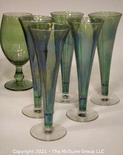 (10) Hand Blown Green Glass Stems: 5 - 7 1/2"T; 5 - 7 3/4"T