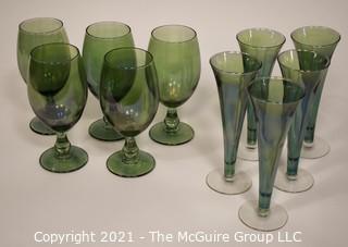 (10) Hand Blown Green Glass Stems: 5 - 7 1/2"T; 5 - 7 3/4"T