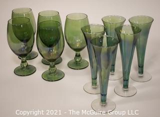 (10) Hand Blown Green Glass Stems: 5 - 7 1/2"T; 5 - 7 3/4"T