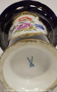 Meissen Cobalt Porcelain Trumpet Vase with Flowers Design; 6 1/4"T