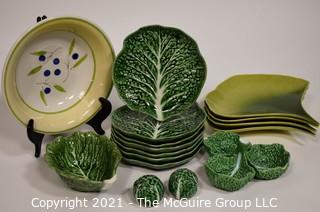 Group of Porcelain Serving and Dinner Ware Items.  Includes Crate and Barrell Lotus Form Plates and Cabbage Ware. 