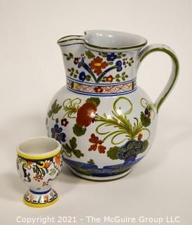 Faïence Water Pitcher and Cup; hallmarked 