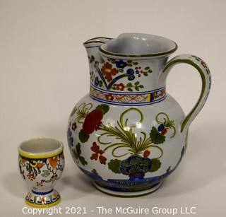 Faïence Water Pitcher and Cup; hallmarked 