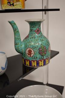 Collection of Asian Porcelain and Small Hand Painted Tea Pots. 