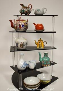 Collection of Asian Porcelain and Small Hand Painted Tea Pots. 