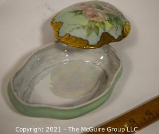 Collection of Porcelain & Ceramic Items.  Includes Asian Hand Painted Scalloped Dish with Mark, Richard Ginori Dish, Hand Painted Limoges Dish with Lid, Lucite Asian Charm & 5 Royal Worchester & Ansley Toothpick Holders. 