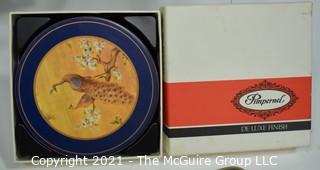 Eclectic Collection including Several Porcelain Trinket Boxes, NIB WH Christmas Ornament, Trivet, Serving Tray and Coasters 