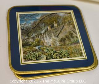 Eclectic Collection including Several Porcelain Trinket Boxes, NIB WH Christmas Ornament, Trivet, Serving Tray and Coasters 