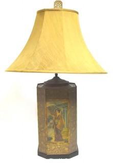 C.G. Schierholz Germany Porcelain Asian Style Table Lamp with Shade; 29"T   