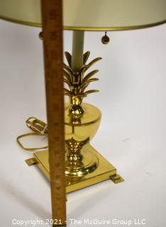 Pineapple form Brass Table Lamp with Metal Shade; 19"T