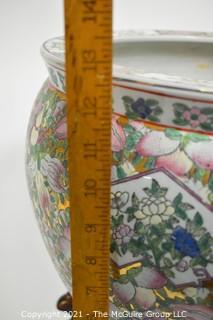 Large Asian Hand Painted Porcelain Garden Planter, Flower Pot or Fish Bowl; 13"T x 15"  Diameter. 