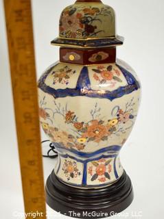 Vintage Porcelain Hand Painted Asian Ginger Jar Lamp With Shade 