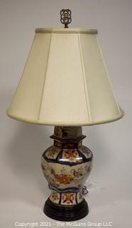 Vintage Porcelain Hand Painted Asian Ginger Jar Lamp With Shade 