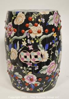 Hand Painted Asian Ceramic Garden Stool; 11W x 19"T